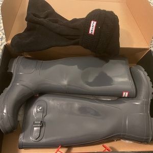 Hunter Rain Boots Women Size 9 Graphite Gloss
